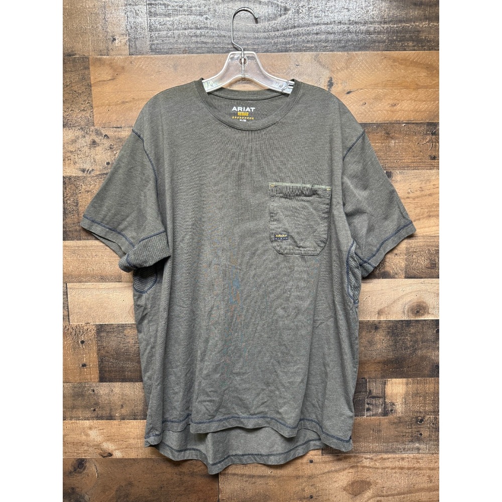 Ariat Rebar Workman Reflective Flag T-Shirt Men's XL Gray Short Sleeve‎ Pocket